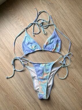 White Fox Boutique Pastel Tie-Dye Blue & Aqua String Bikini